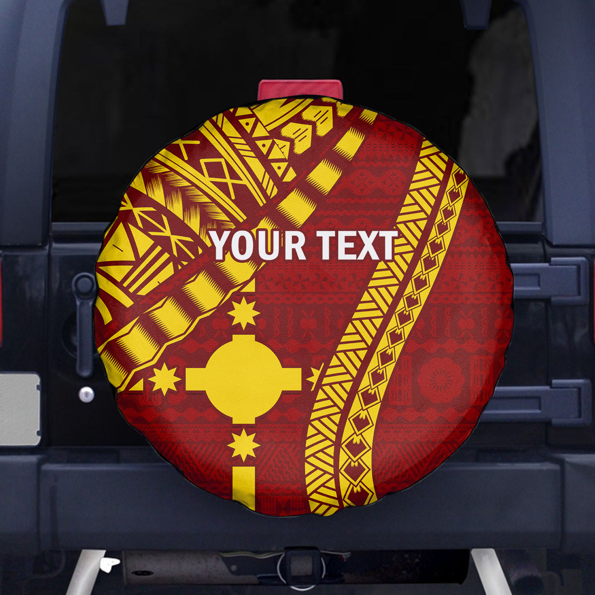 Personalised Fiji Rotuma Spare Tire Cover Fijian Tapa Pattern LT14 Maroon - Polynesian Pride