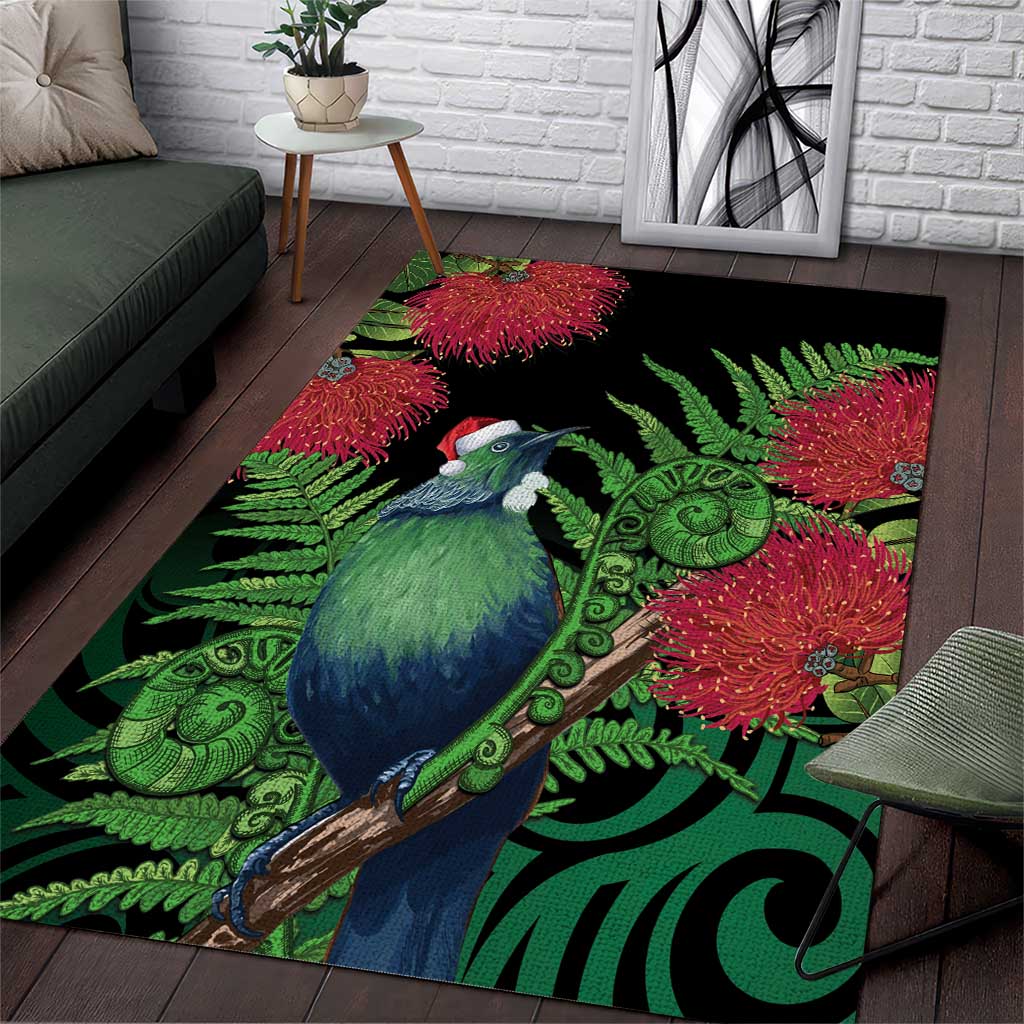 New Zealand Tui Bird Christmas Area Rug Maori Fern Mix Pohotukawa