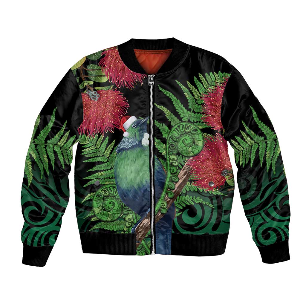 New Zealand Tui Bird Christmas Bomber Jacket Maori Fern Mix Pohotukawa