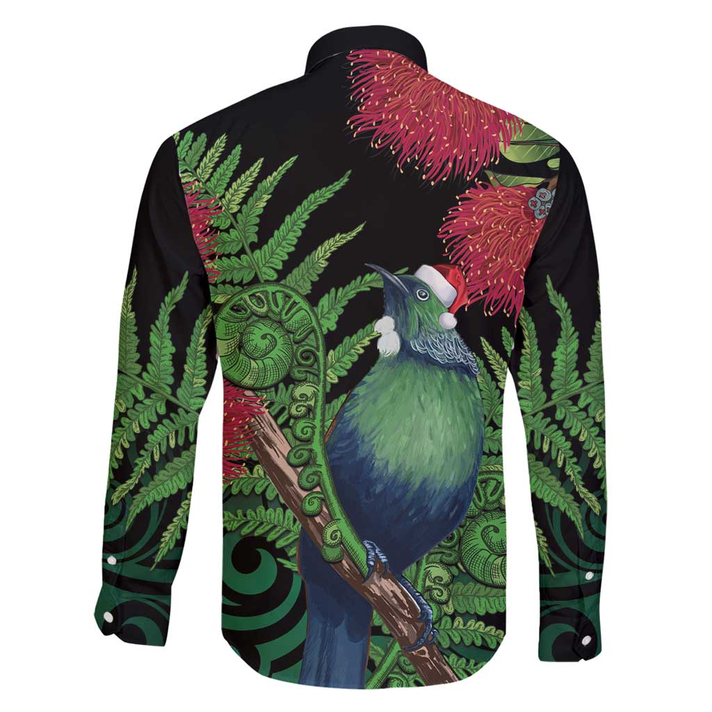 New Zealand Tui Bird Christmas Family Matching Long Sleeve Bodycon Dress and Hawaiian Shirt Maori Fern Mix Pohotukawa LT14 - Polynesian Pride