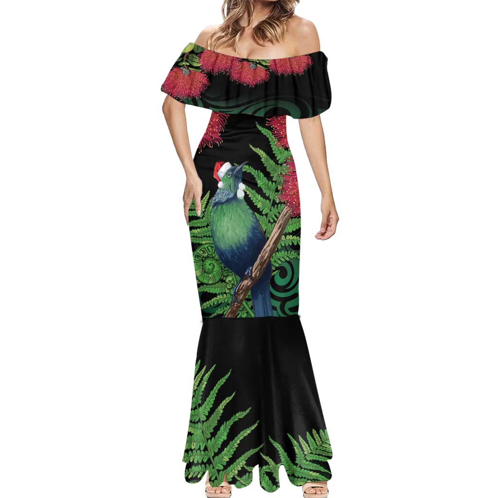 New Zealand Tui Bird Christmas Mermaid Dress Maori Fern Mix Pohotukawa LT14 - Polynesian Pride