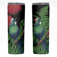 New Zealand Tui Bird Christmas Skinny Tumbler Maori Fern Mix Pohotukawa LT14 Black - Polynesian Pride