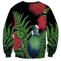 New Zealand Tui Bird Christmas Sweatshirt Maori Fern Mix Pohotukawa