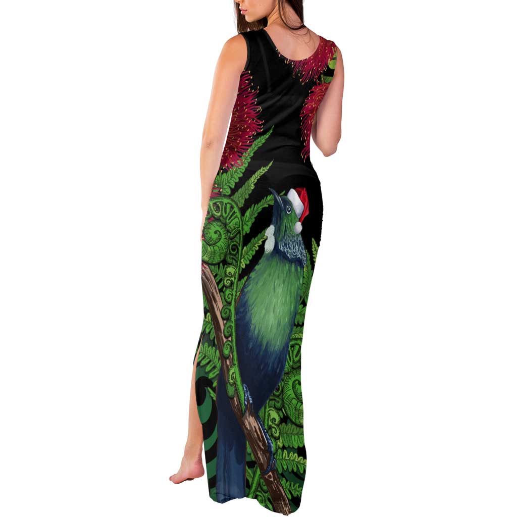 New Zealand Tui Bird Christmas Tank Maxi Dress Maori Fern Mix Pohotukawa