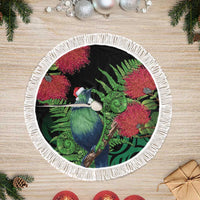 New Zealand Tui Bird Christmas Tree Skirt Maori Fern Mix Pohotukawa