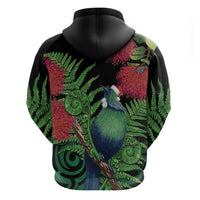 New Zealand Tui Bird Christmas Zip Hoodie Maori Fern Mix Pohotukawa LT14 - Polynesian Pride