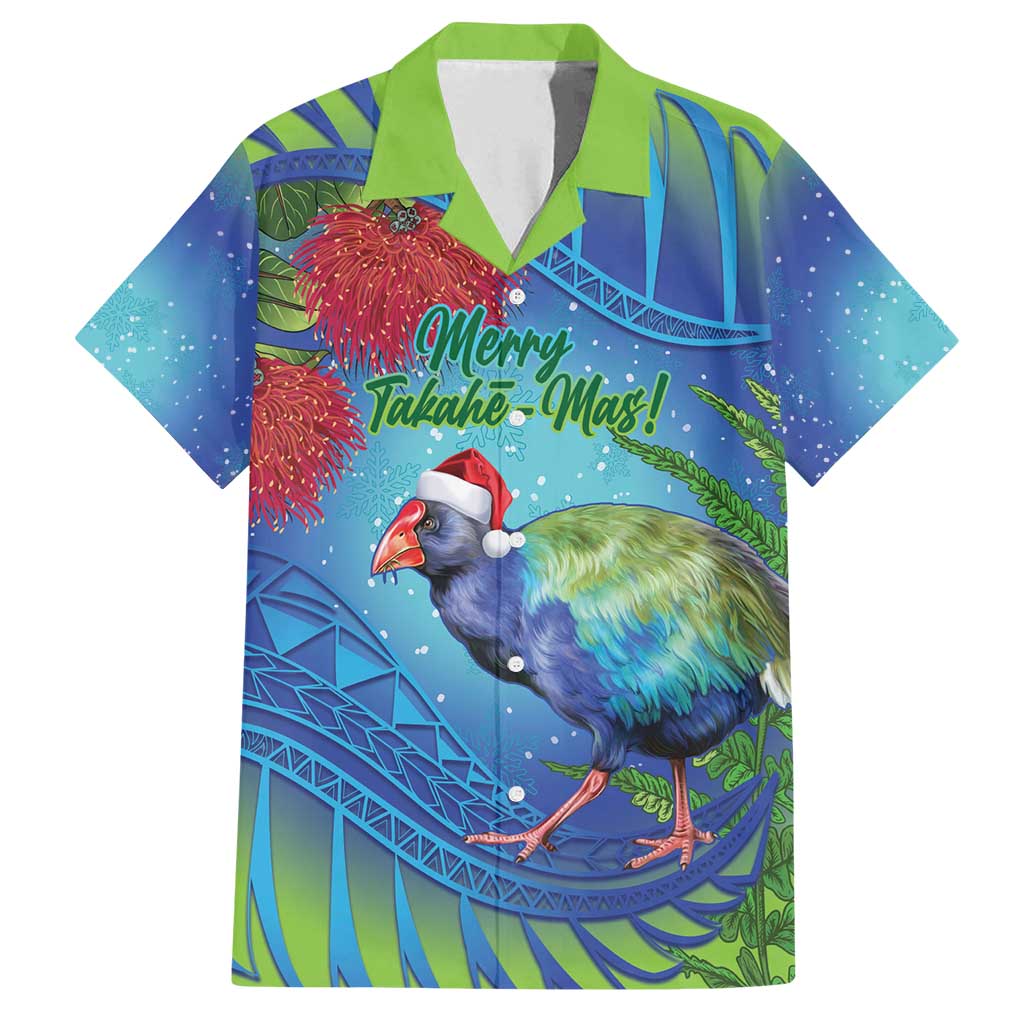 New Zealand Takahe Christmas Family Matching Long Sleeve Bodycon Dress and Hawaiian Shirt Maori Fern Mix Pohotukawa LT14 Dad's Shirt - Short Sleeve Blue - Polynesian Pride