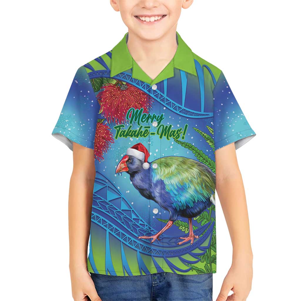 New Zealand Takahe Christmas Family Matching Puletasi and Hawaiian Shirt Maori Fern Mix Pohotukawa LT14 Son's Shirt Blue - Polynesian Pride