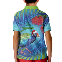 New Zealand Takahe Christmas Kid Polo Shirt Maori Fern Mix Pohotukawa