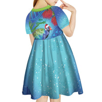 New Zealand Takahe Christmas Kid Short Sleeve Dress Maori Fern Mix Pohotukawa