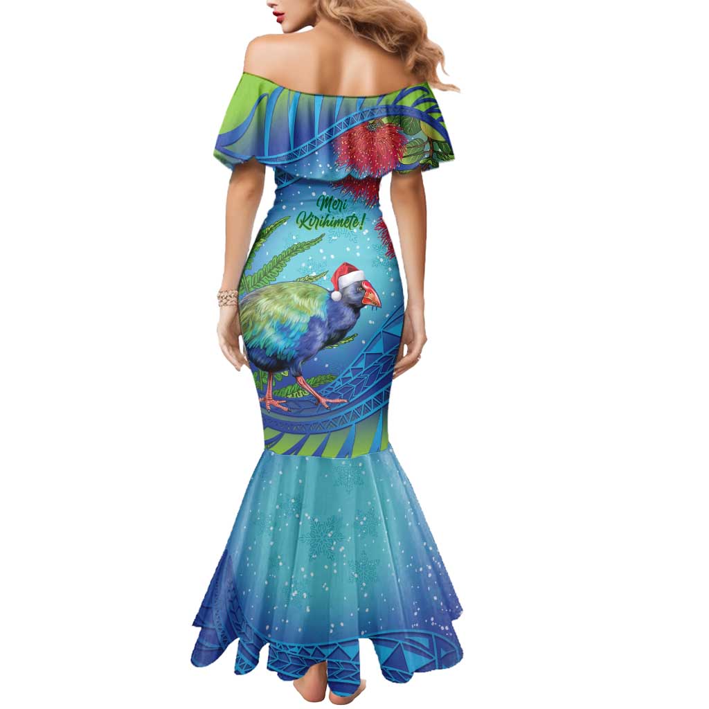 New Zealand Takahe Christmas Mermaid Dress Maori Fern Mix Pohotukawa LT14 - Polynesian Pride