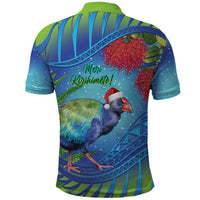 New Zealand Takahe Christmas Polo Shirt Maori Fern Mix Pohotukawa