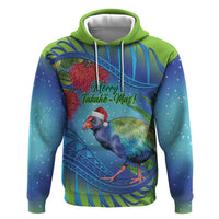New Zealand Takahe Christmas Zip Hoodie Maori Fern Mix Pohotukawa LT14 Pullover Hoodie Blue - Polynesian Pride