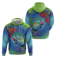 New Zealand Takahe Christmas Zip Hoodie Maori Fern Mix Pohotukawa LT14 - Polynesian Pride