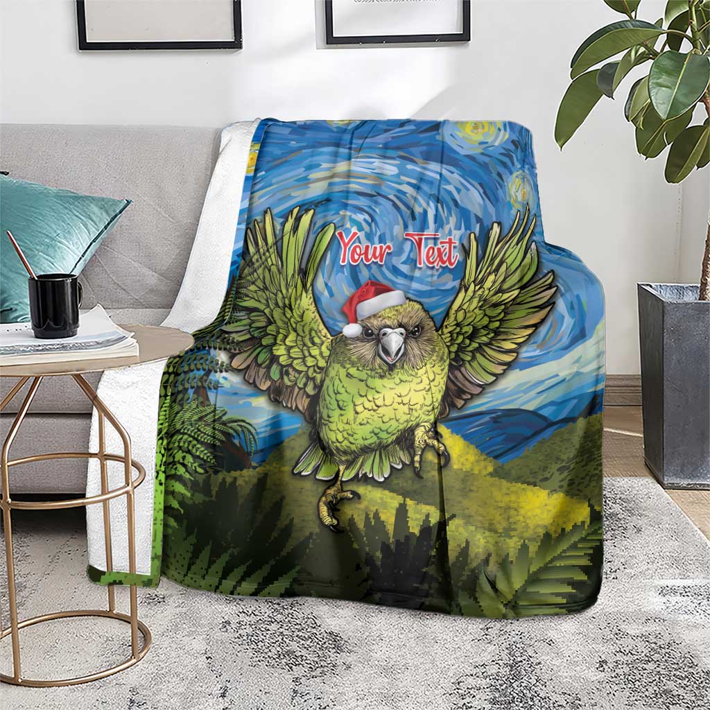 Personalised Jumping Kakapo Christmas Blanket New Zealand Fern - Starry Night Style