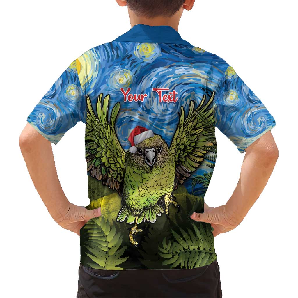 Personalised Jumping Kakapo Christmas Family Matching Long Sleeve Bodycon Dress and Hawaiian Shirt New Zealand Fern - Starry Night Style LT14 - Polynesian Pride