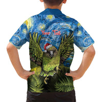 Personalised Jumping Kakapo Christmas Family Matching Long Sleeve Bodycon Dress and Hawaiian Shirt New Zealand Fern - Starry Night Style LT14 - Polynesian Pride