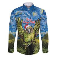 Personalised Jumping Kakapo Christmas Family Matching Long Sleeve Bodycon Dress and Hawaiian Shirt New Zealand Fern - Starry Night Style LT14 Dad's Shirt - Long Sleeve Green - Polynesian Pride