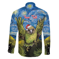 Personalised Jumping Kakapo Christmas Family Matching Long Sleeve Bodycon Dress and Hawaiian Shirt New Zealand Fern - Starry Night Style LT14 - Polynesian Pride