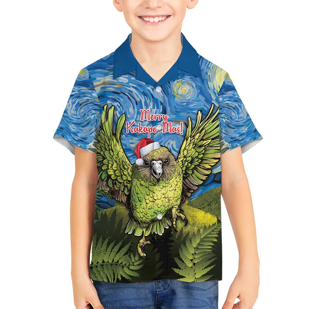 Personalised Jumping Kakapo Christmas Family Matching Long Sleeve Bodycon Dress and Hawaiian Shirt New Zealand Fern - Starry Night Style LT14 Son's Shirt Green - Polynesian Pride