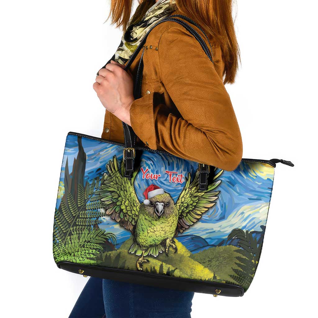 Personalised Jumping Kakapo Christmas Leather Tote Bag New Zealand Fern - Starry Night Style