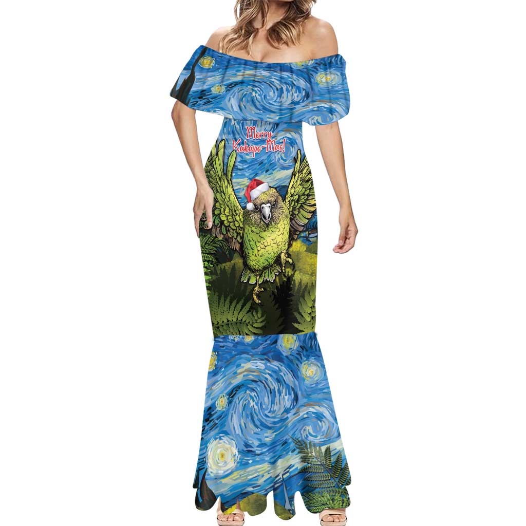 Personalised Jumping Kakapo Christmas Mermaid Dress New Zealand Fern - Starry Night Style LT14 - Polynesian Pride
