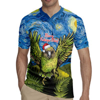 Personalised Jumping Kakapo Christmas Rugby Jersey New Zealand Fern - Starry Night Style