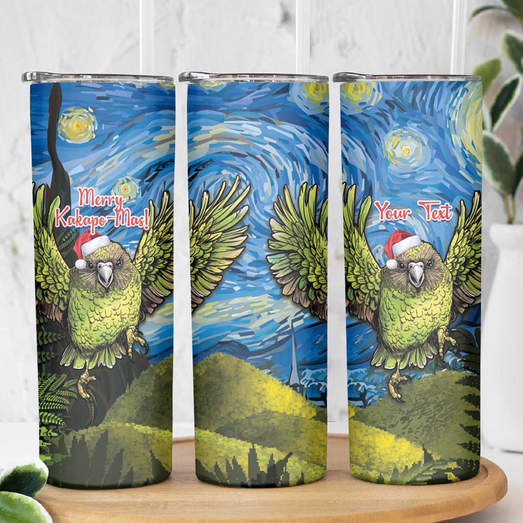 Personalised Jumping Kakapo Christmas Skinny Tumbler New Zealand Fern - Starry Night Style LT14 - Polynesian Pride