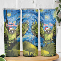 Personalised Jumping Kakapo Christmas Skinny Tumbler New Zealand Fern - Starry Night Style LT14 - Polynesian Pride