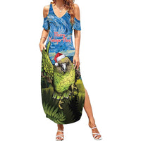 Personalised Jumping Kakapo Christmas Summer Maxi Dress New Zealand Fern - Starry Night Style