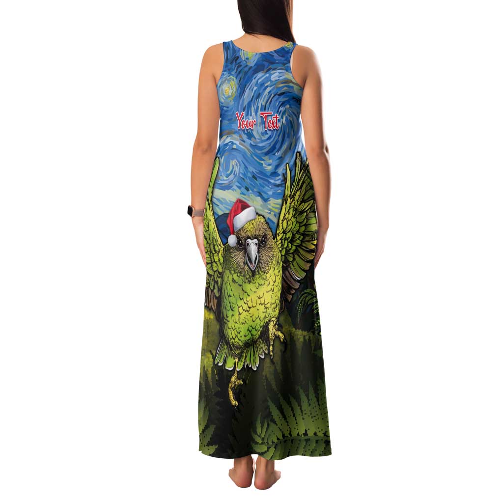 Personalised Jumping Kakapo Christmas Tank Maxi Dress New Zealand Fern - Starry Night Style LT14 - Polynesian Pride