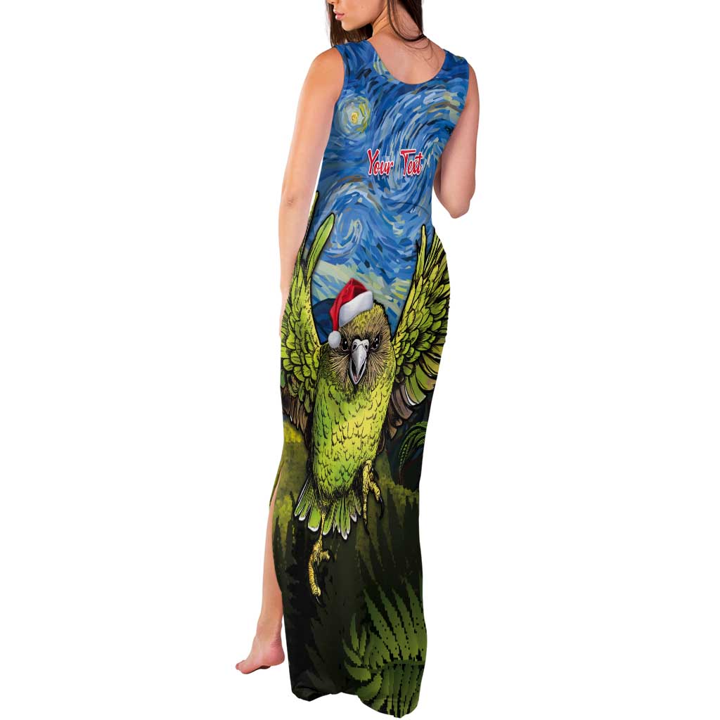 Personalised Jumping Kakapo Christmas Tank Maxi Dress New Zealand Fern - Starry Night Style LT14 - Polynesian Pride