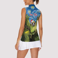 Personalised Jumping Kakapo Christmas Women Sleeveless Polo Shirt New Zealand Fern - Starry Night Style
