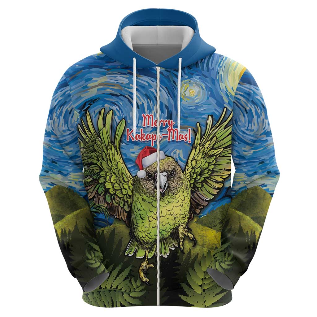 Personalised Jumping Kakapo Christmas Zip Hoodie New Zealand Fern - Starry Night Style LT14 - Polynesian Pride