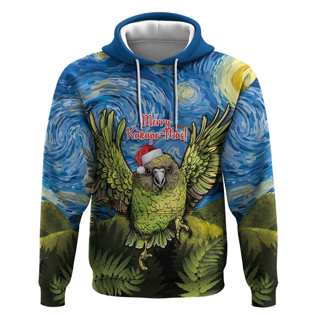 Personalised Jumping Kakapo Christmas Zip Hoodie New Zealand Fern - Starry Night Style LT14 Pullover Hoodie Green - Polynesian Pride