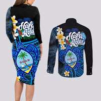 Hafa Adai Guam Couples Matching Long Sleeve Bodycon Dress and Long Sleeve Button Shirt Guahan Sea Turtle Tropical Style LT14 - Polynesian Pride