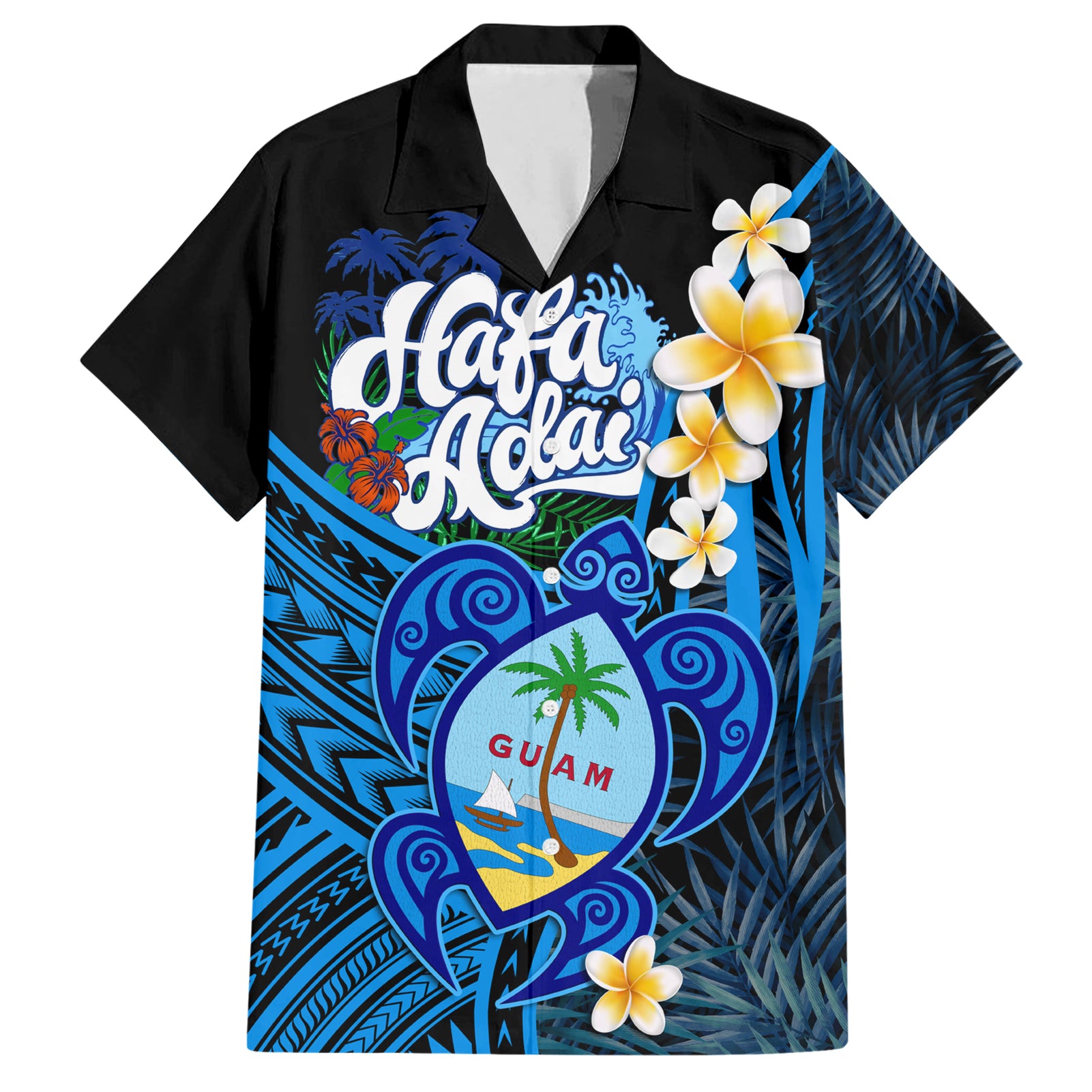 Hafa Adai Guam Hawaiian Shirt Guahan Sea Turtle Tropical Style LT14 Blue - Polynesian Pride