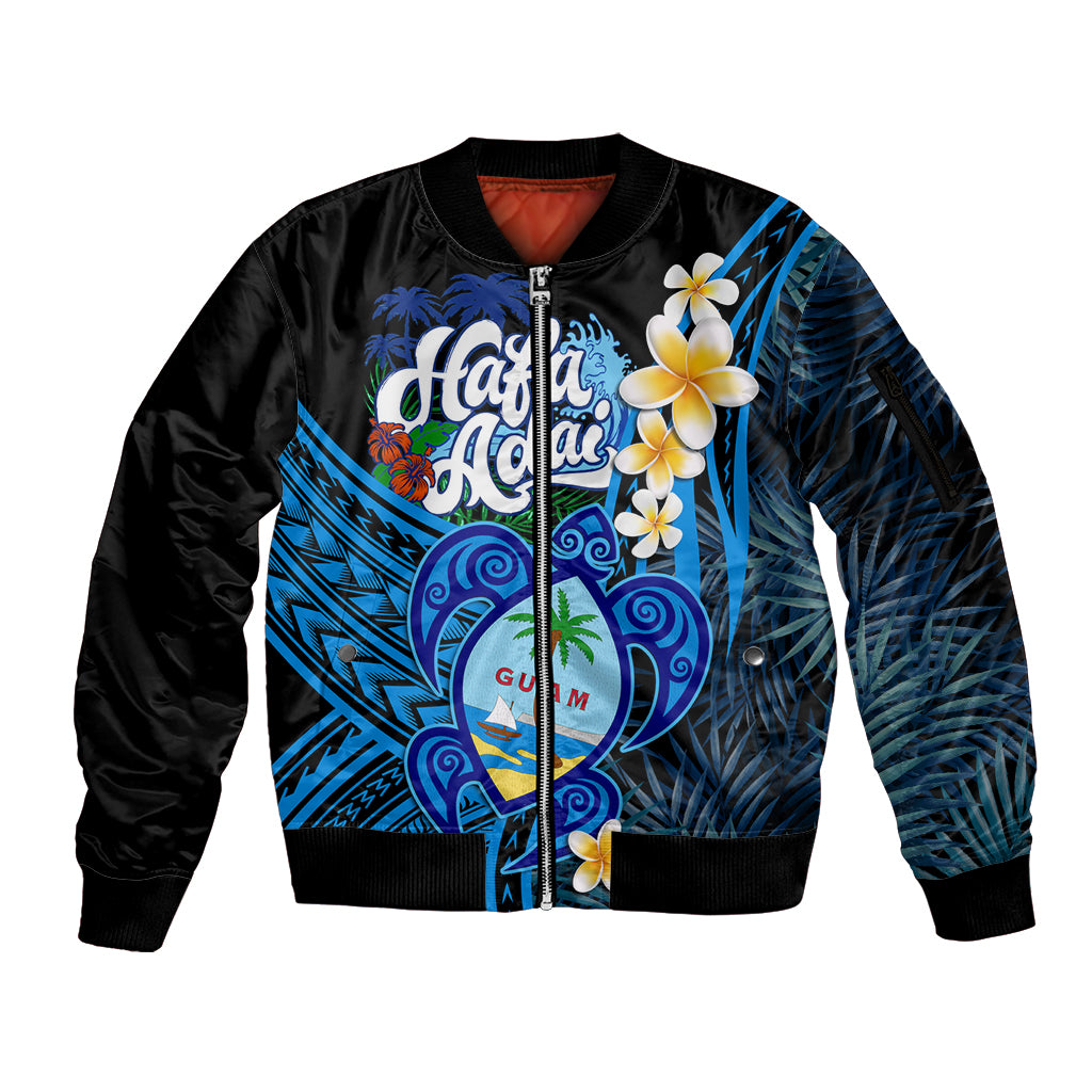 Hafa Adai Guam Sleeve Zip Bomber Jacket Guahan Sea Turtle Tropical Style LT14 Unisex Blue - Polynesian Pride
