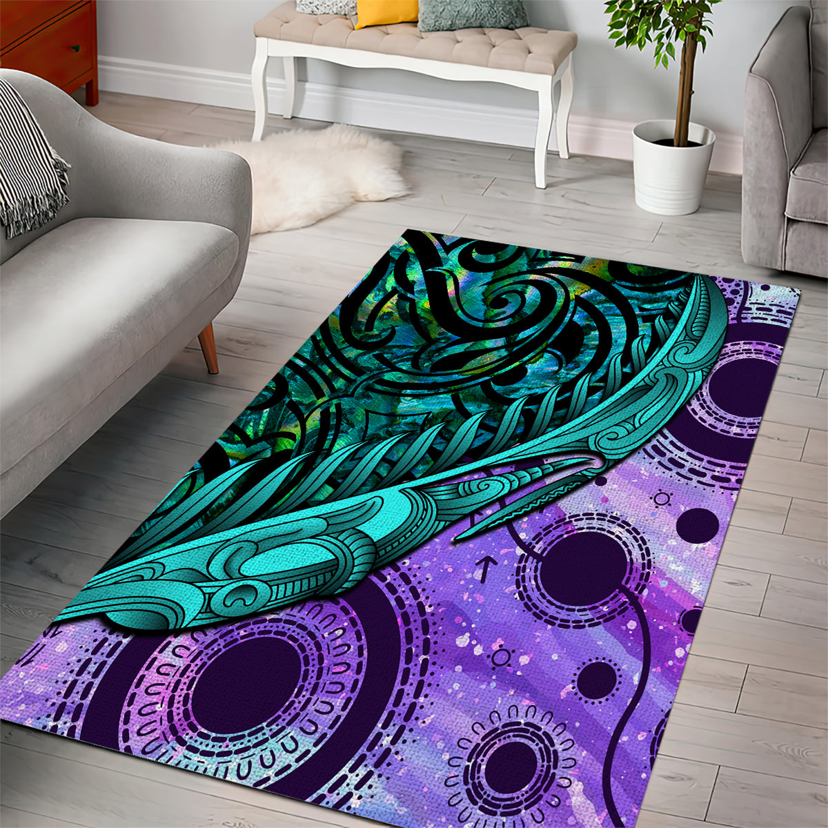 New Zealand Paua Shell With Australia Opal Unique Combine Area Rug LT14 - Polynesian Pride
