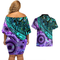 New Zealand Paua Shell With Australia Opal Unique Combine Couples Matching Off Shoulder Short Dress and Hawaiian Shirt LT14 - Polynesian Pride