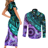 New Zealand Paua Shell With Australia Opal Unique Combine Couples Matching Short Sleeve Bodycon Dress and Long Sleeve Button Shirt LT14 - Polynesian Pride