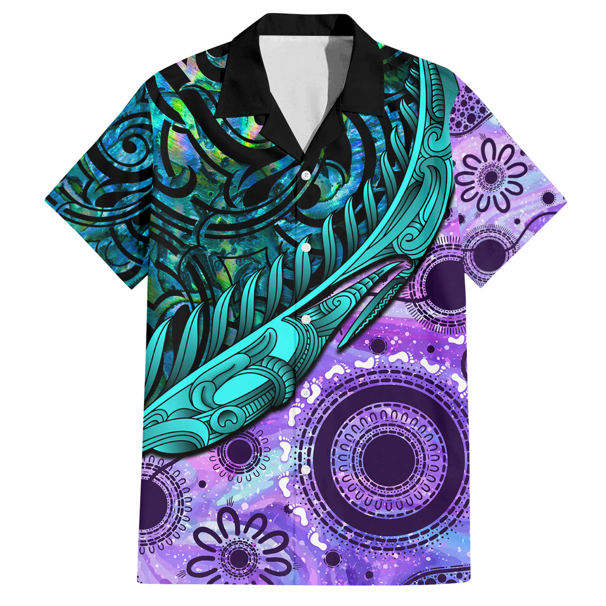 New Zealand Paua Shell With Australia Opal Unique Combine Family Matching Off Shoulder Long Sleeve Dress and Hawaiian Shirt LT14 Dad's Shirt - Short Sleeve Green - Polynesian Pride