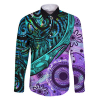 New Zealand Paua Shell With Australia Opal Unique Combine Family Matching Off Shoulder Maxi Dress and Hawaiian Shirt LT14 Dad's Shirt - Long Sleeve Green - Polynesian Pride