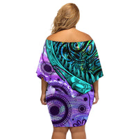 New Zealand Paua Shell With Australia Opal Unique Combine Family Matching Off Shoulder Short Dress and Hawaiian Shirt LT14 - Polynesian Pride