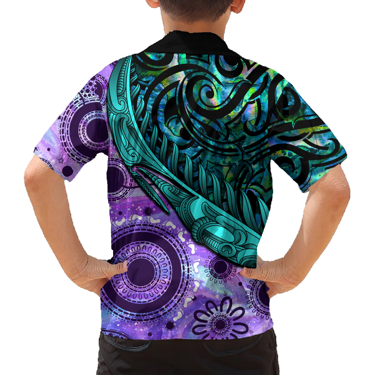 New Zealand Paua Shell With Australia Opal Unique Combine Family Matching Puletasi Dress and Hawaiian Shirt LT14 - Polynesian Pride