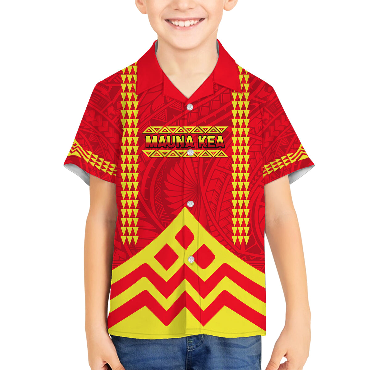 Hawaii Mauna Kea Family Matching Long Sleeve Bodycon Dress and Hawaiian Shirt Hawaiian Kakau Tribal Pattern LT14 Son's Shirt Red - Polynesian Pride