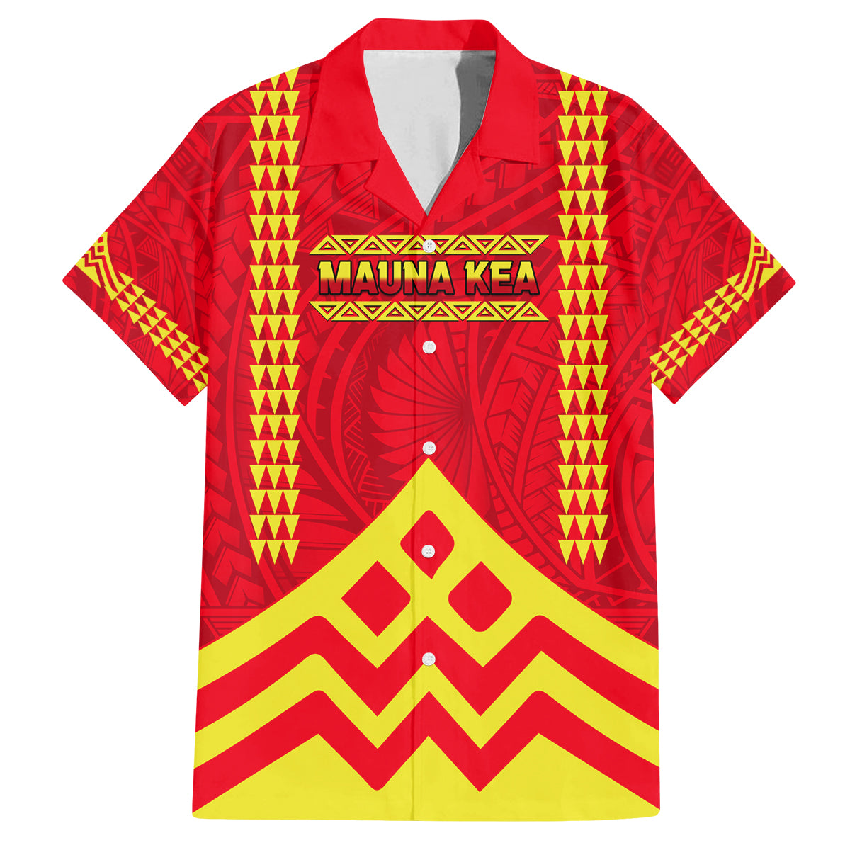Hawaii Mauna Kea Family Matching Puletasi and Hawaiian Shirt Hawaiian Kakau Tribal Pattern LT14 Dad's Shirt - Short Sleeve Red - Polynesian Pride