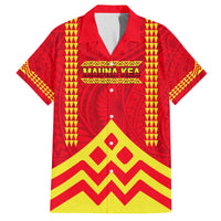 Hawaii Mauna Kea Family Matching Puletasi and Hawaiian Shirt Hawaiian Kakau Tribal Pattern LT14 Dad's Shirt - Short Sleeve Red - Polynesian Pride
