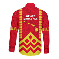 Hawaii Mauna Kea Long Sleeve Button Shirt Hawaiian Kakau Tribal Pattern LT14 - Polynesian Pride