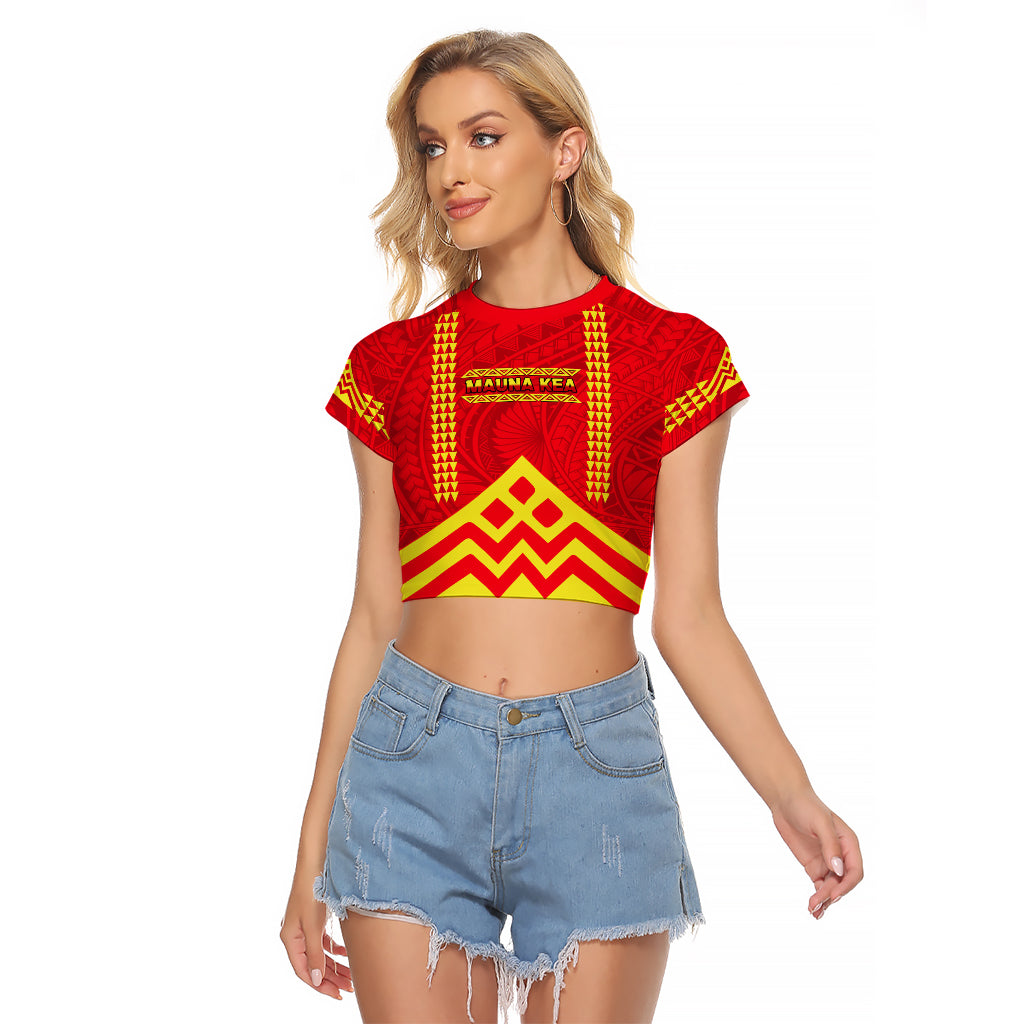 Hawaii Mauna Kea Raglan Cropped T Shirt Hawaiian Kakau Tribal Pattern LT14 Female Red - Polynesian Pride